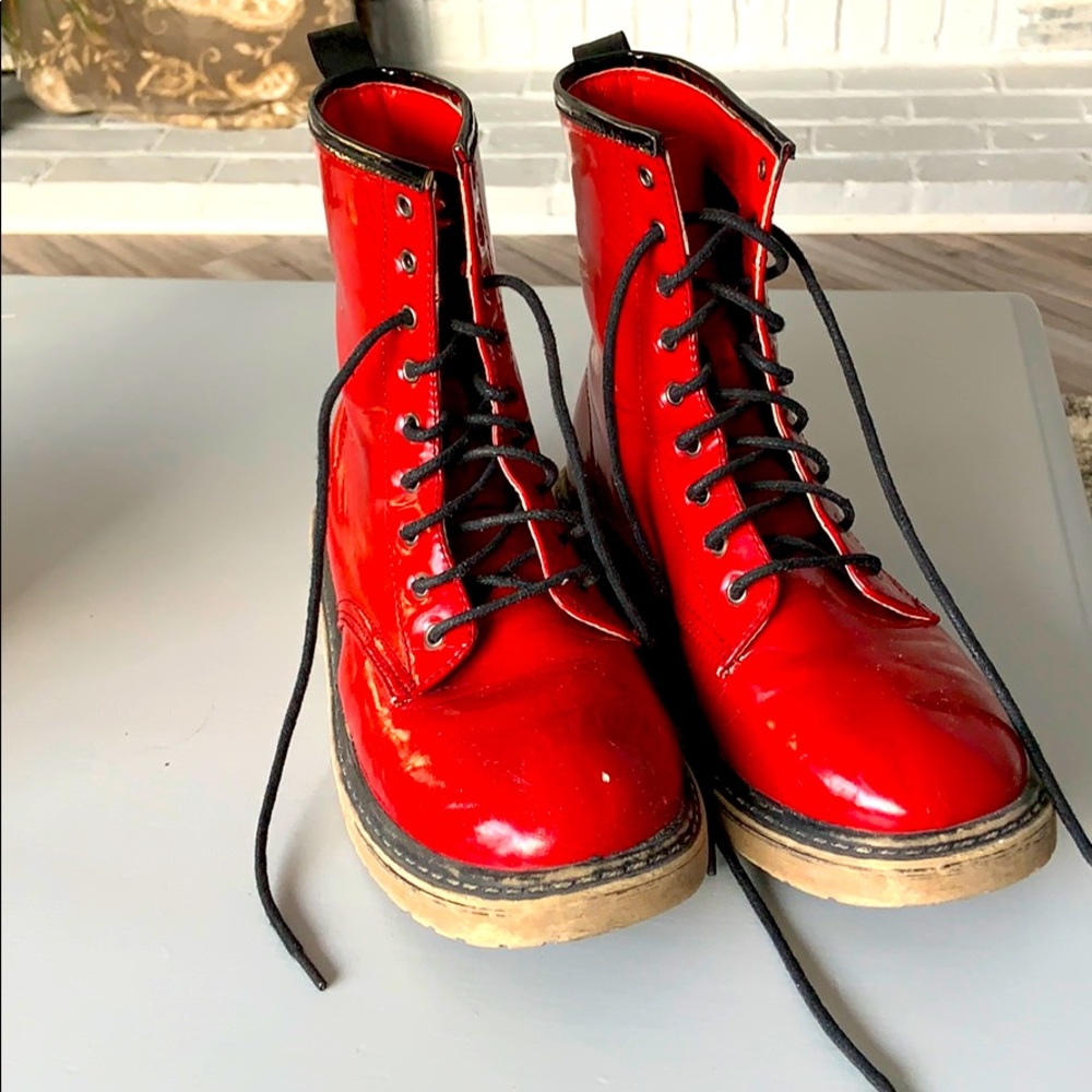 Red boots lace up